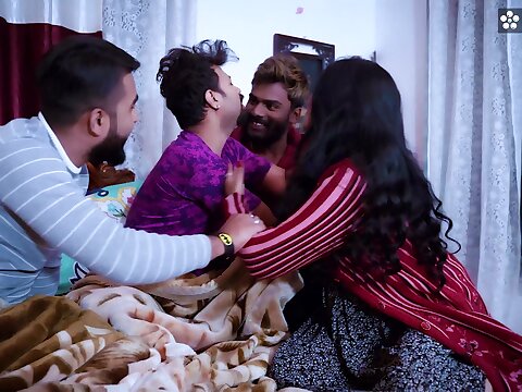 Desi Beau Shares His Gf with his trio pals increased by numerous popshots simultaneously Riya Boudi Gang-bang, Hard-core , Roughsex , wifey codification with pals , Cum shots on face